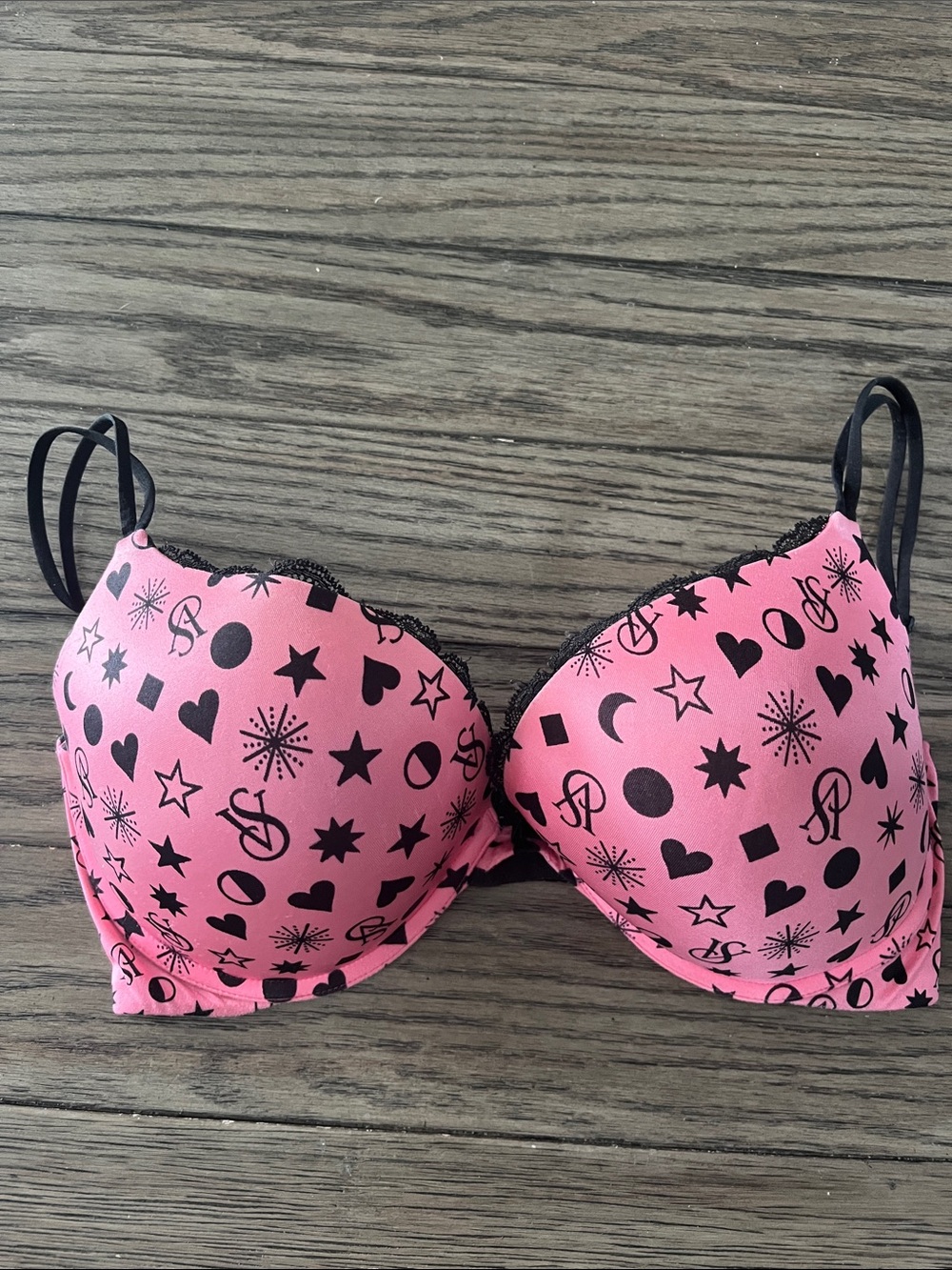Victoria's Secret Pink Bra with Black Symbol Print